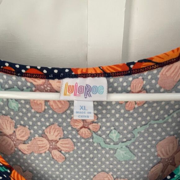 Lularoe Anna Dress Large Navy White Dot w/orange Floral Fall EUC - Picture 3 of 8